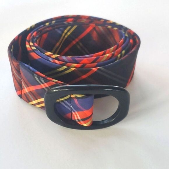 J. CREW SILK HOLIDAY SILK ADJUSTABLE BELT PLAID CHRISTMAS MEDIUM LARGE FESTIVE - Picture 1 of 6